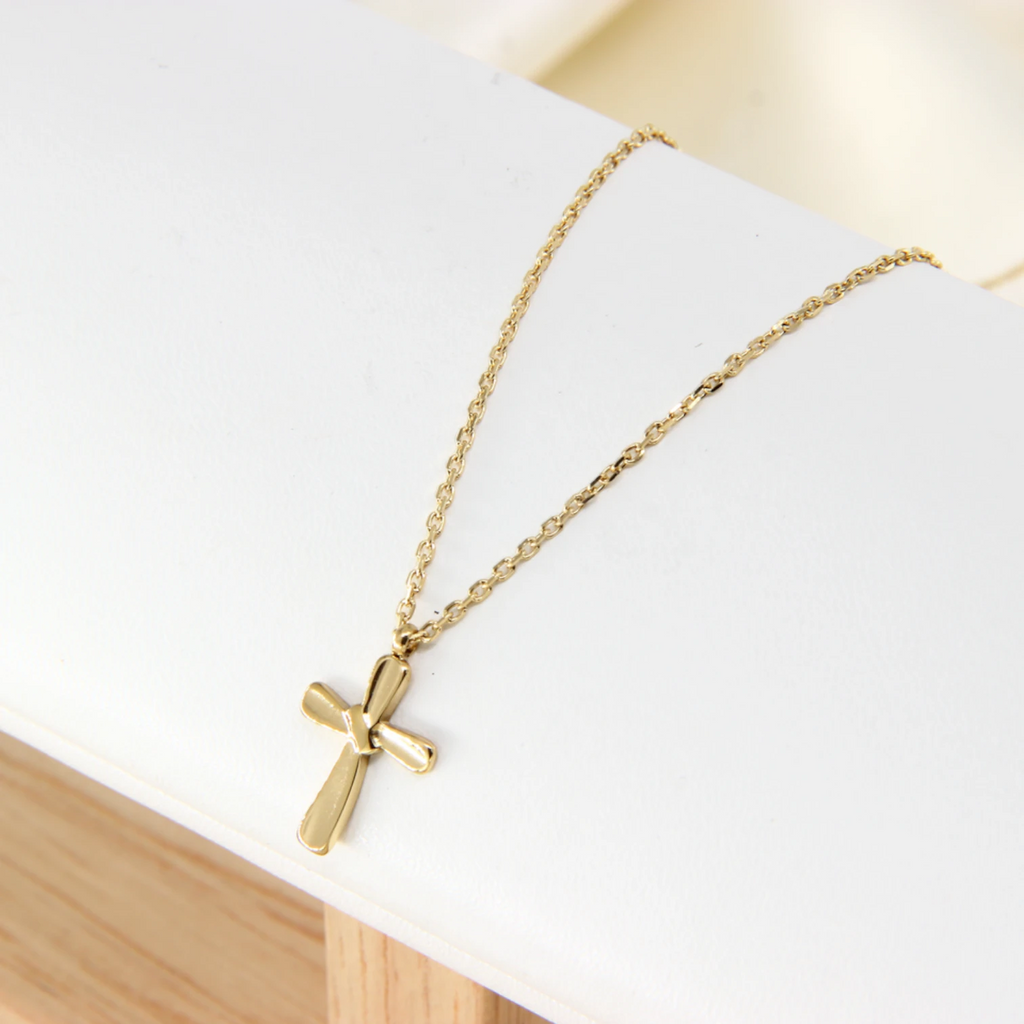 Trendy 14K Gold Plated Stainless Steel Cross Pendant Necklace