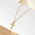 Trendy 14K Gold Plated Stainless Steel Cross Pendant Necklace