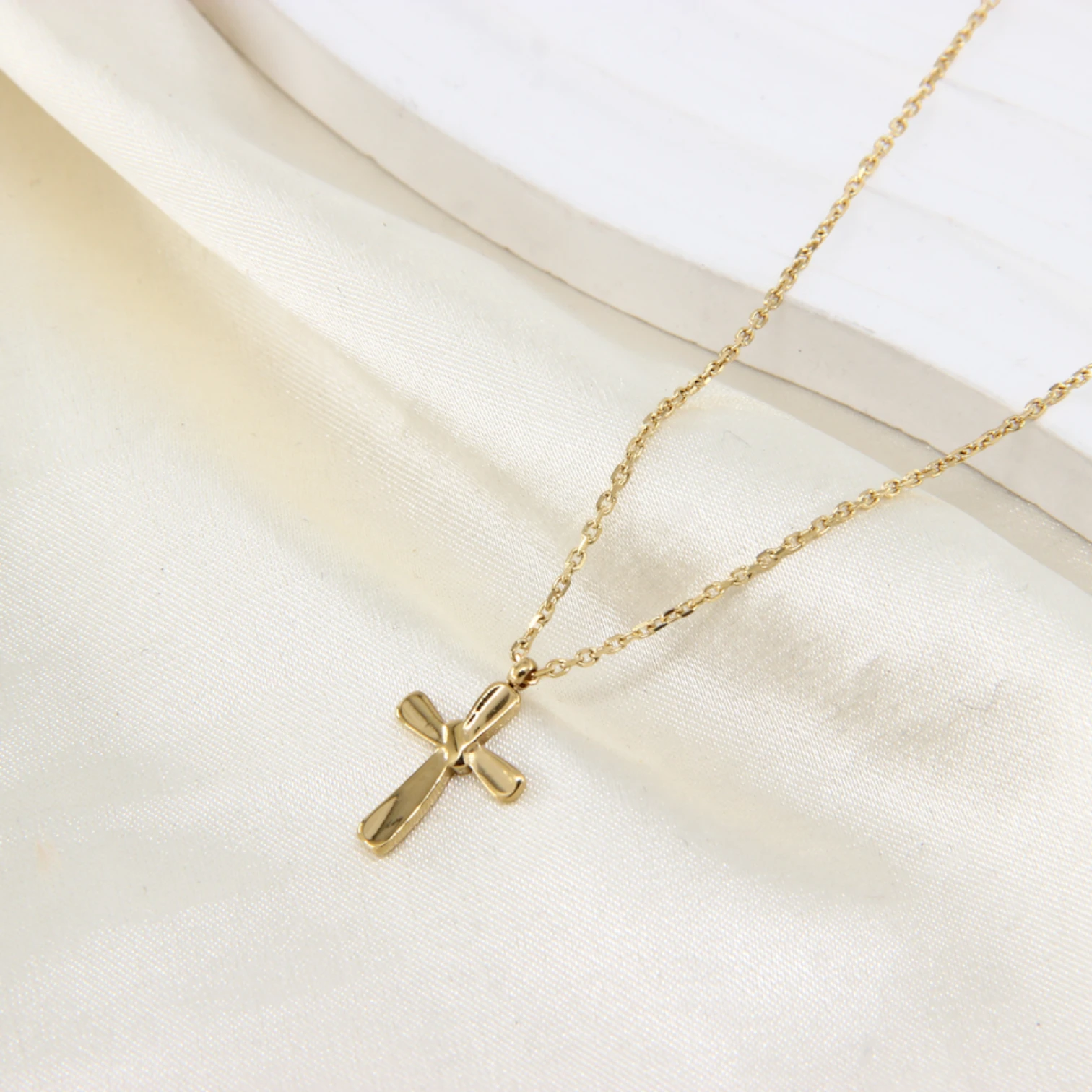 Trendy 14K Gold Plated Stainless Steel Cross Pendant Necklace