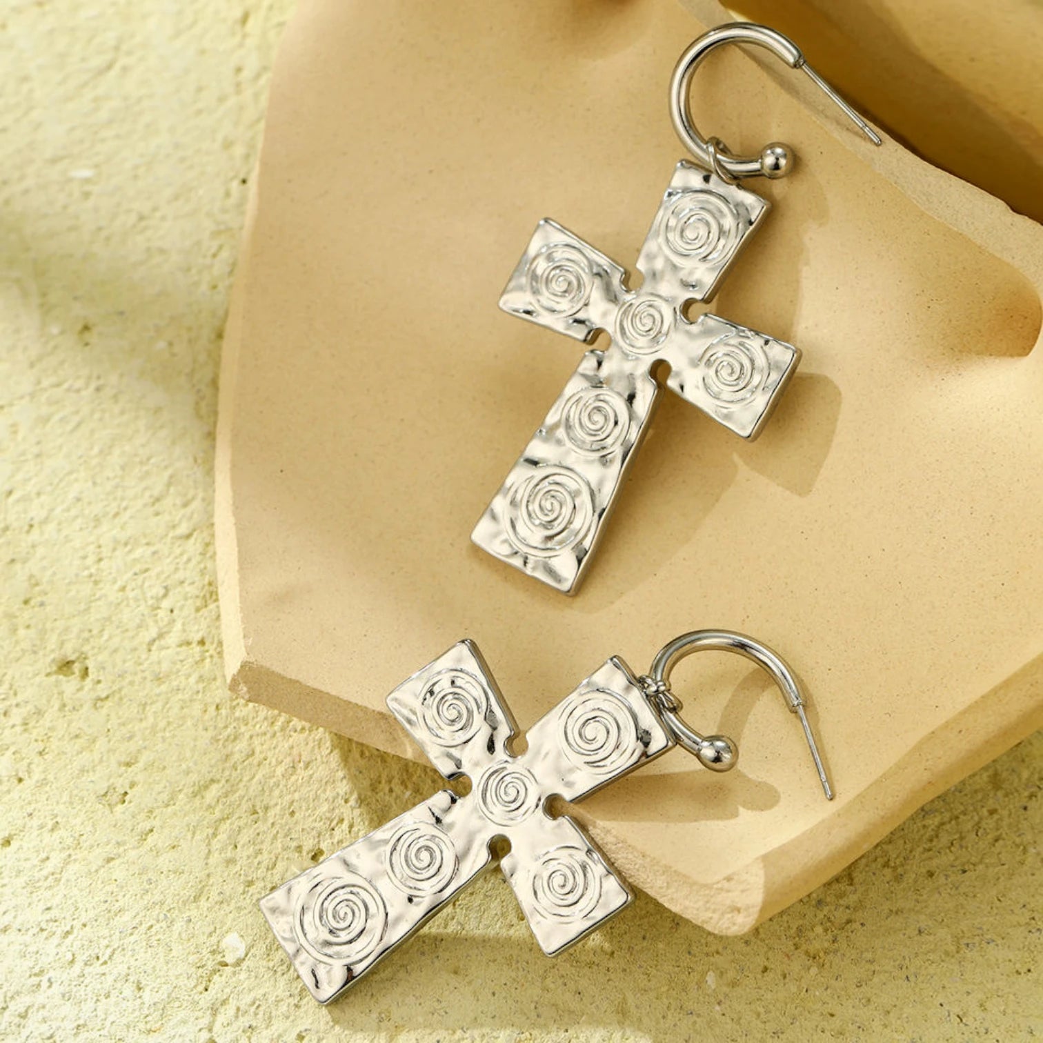 Trendy Waterproof Stainless Steel Cross & Chrome Heart Hoop Earrings