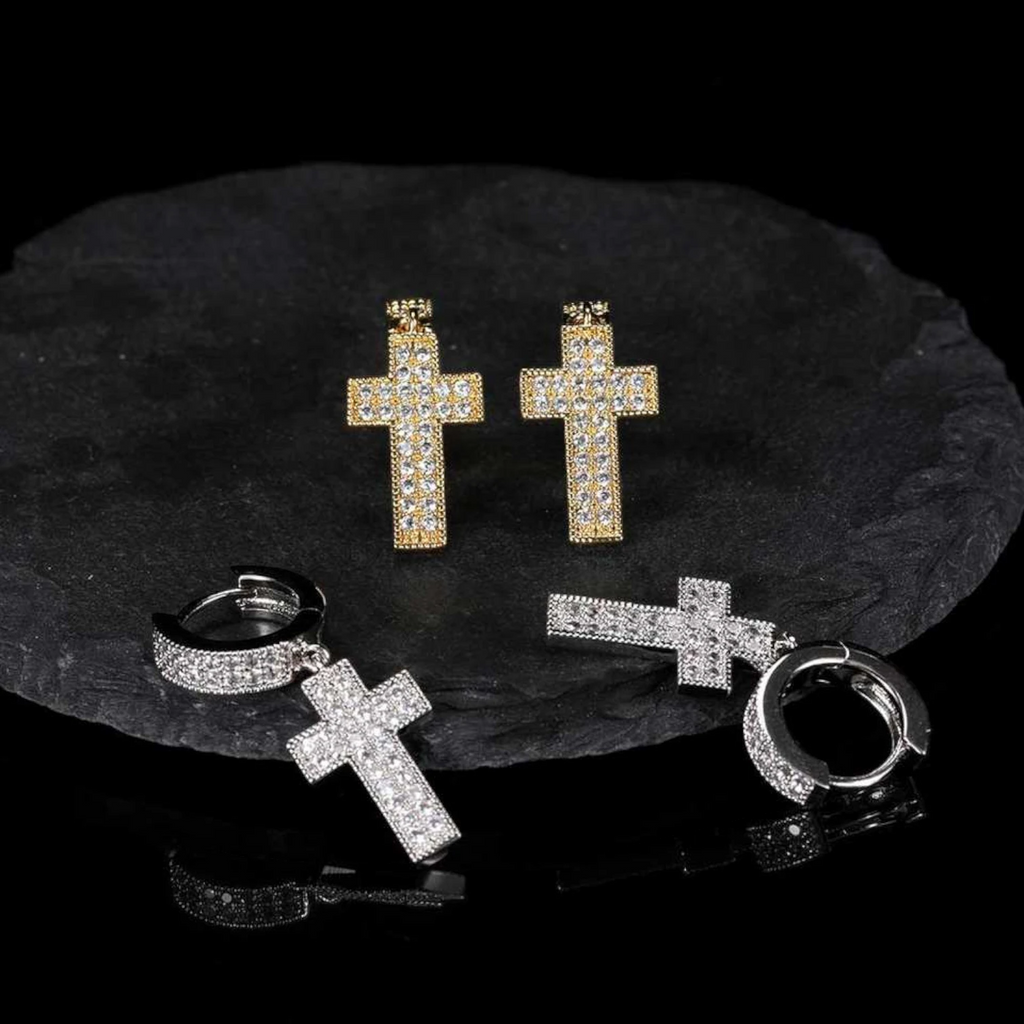 Women’s Iced Out Hip Hop Cross Hoop Earrings – CZ Diamond Jewelry