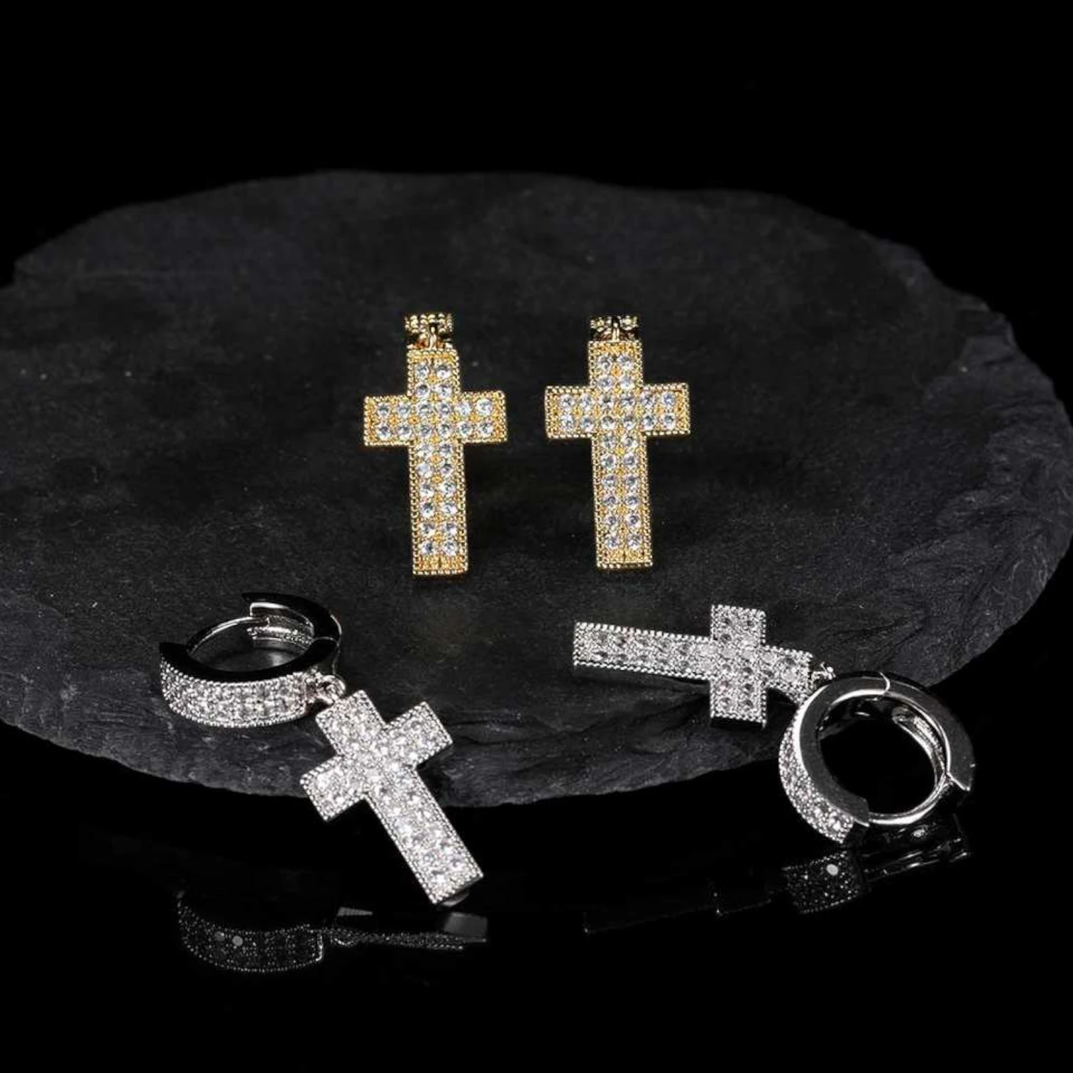 Women’s Iced Out Hip Hop Cross Hoop Earrings – CZ Diamond Jewelry