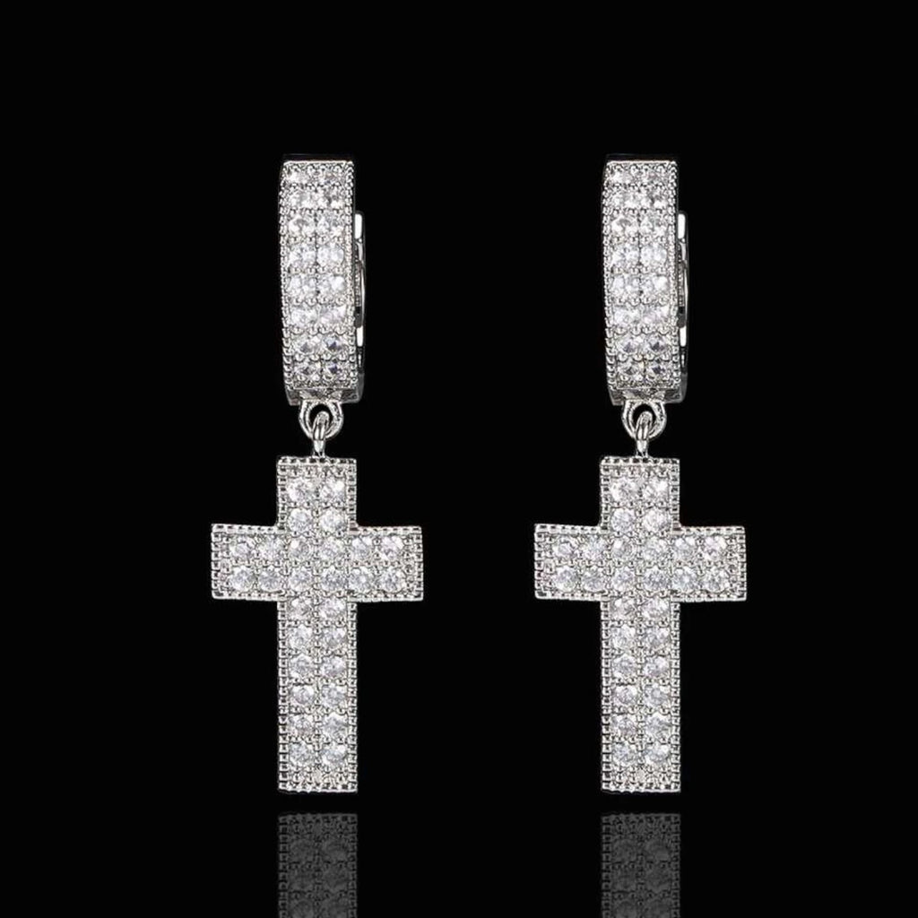 Women’s Iced Out Hip Hop Cross Hoop Earrings – CZ Diamond Jewelry