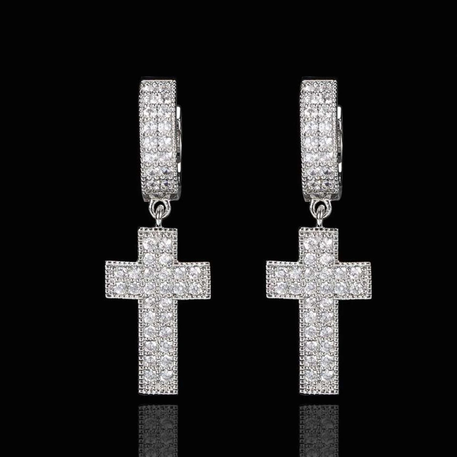 Women’s Iced Out Hip Hop Cross Hoop Earrings – CZ Diamond Jewelry