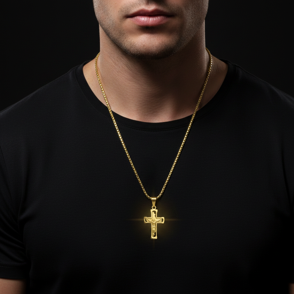 Brazilian Style Gold Plated Cross Pendant Necklace