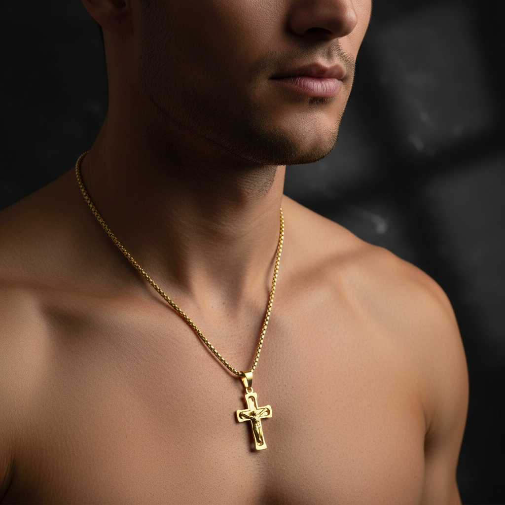 Brazilian Style Gold Plated Cross Pendant Necklace